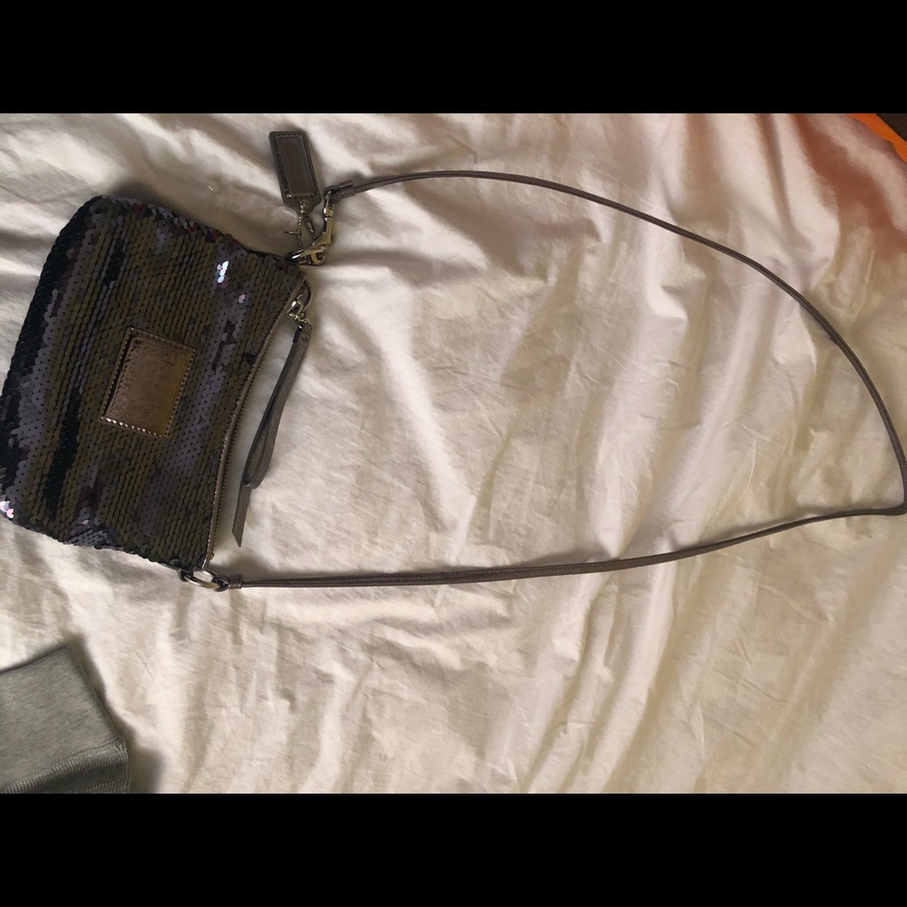 Silver Sequin Coach Poppy Small Crossbody